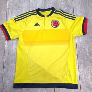 Adidas Colombia Home Soccer Jersey Mens Large Yellow 2015 2017 Short Sleeve